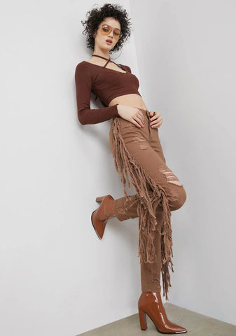 Whiskey Night Crawling Distressed Fringe Jeans