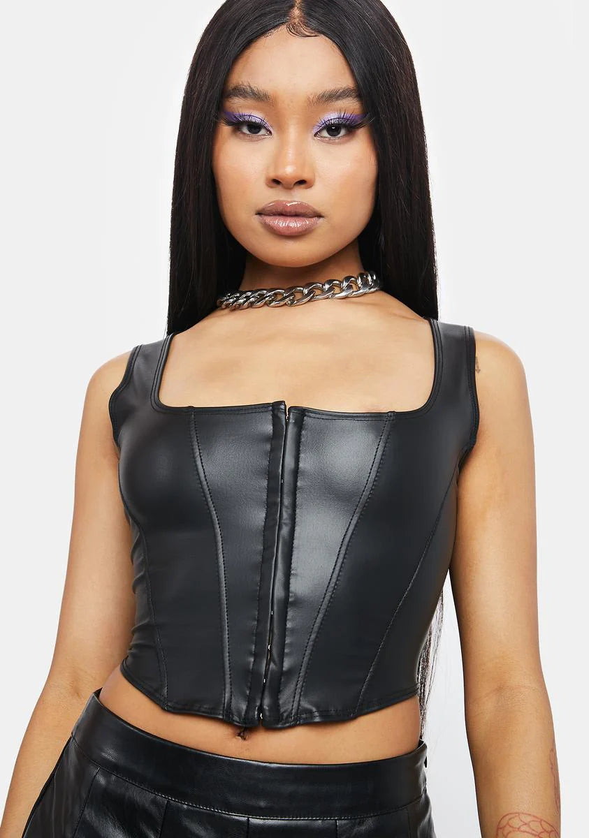Vegan Leather Total Judgement Corset Crop Top