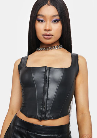 Vegan Leather Total Judgement Corset Crop Top