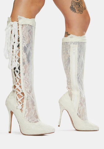 Old School Romance Lace Up Knee High Boots