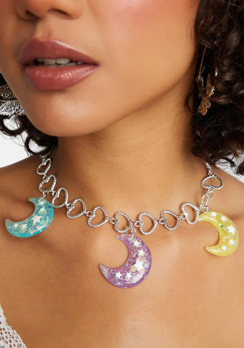 Shimmering Moonlight Heart Chain Necklace