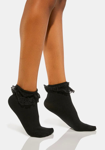 Black Ruffle Lace Socks