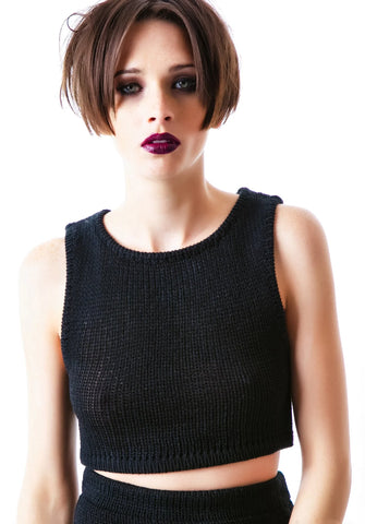 Sporty Knit Crop Top - Black