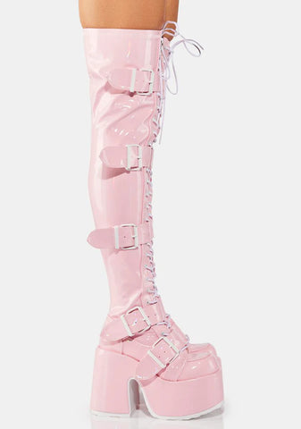 Baby Pink Camel-305 Thigh High Boots