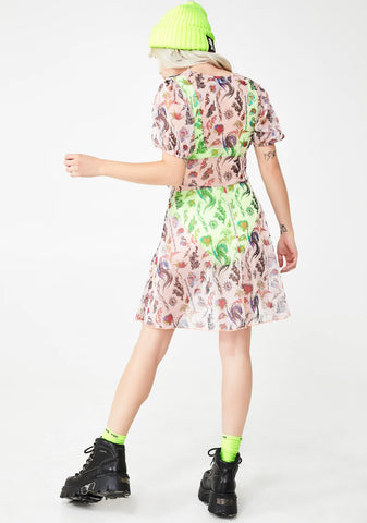 Mesh Tattoo Print Dress