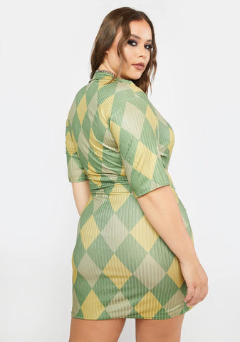 Plus Argyle Print Collared Mini Dress