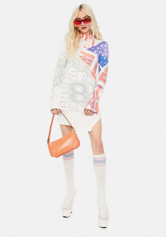 Varsity Flag Print Cut & Sew Long Sleeve Jersey Dress