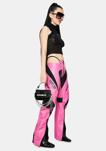 Motocross Pink Vegan Leather Panty Trousers