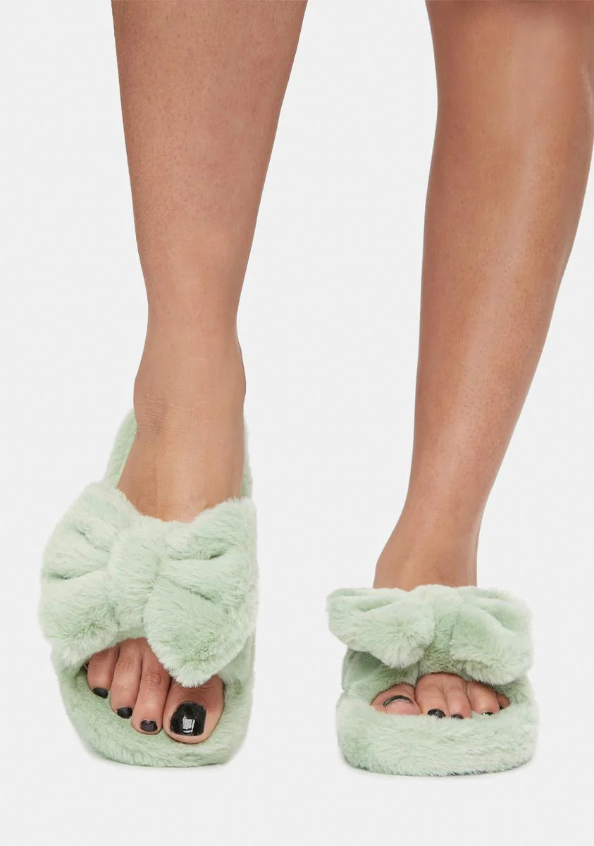 Mint Snuggle Up Fuzzy Slippers