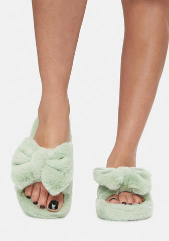 Mint Snuggle Up Fuzzy Slippers