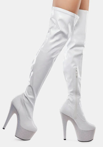 White Bejeweled-3000-7 Thigh High Boots