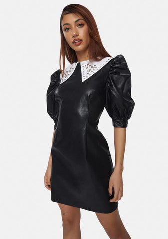 Vegan Leather Studded Collar Mini Dress