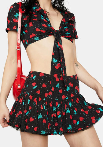 Cherry Good Day Pleated Skirt