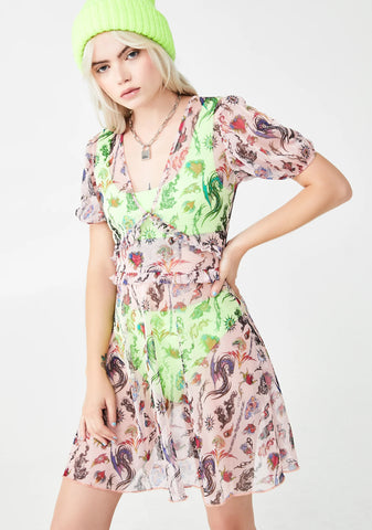 Mesh Tattoo Print Dress