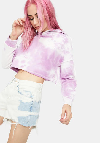 Lilac Easy There Tie Dye Cropped Hoodie