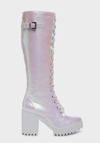 White Fairy Lace-Up High Boots