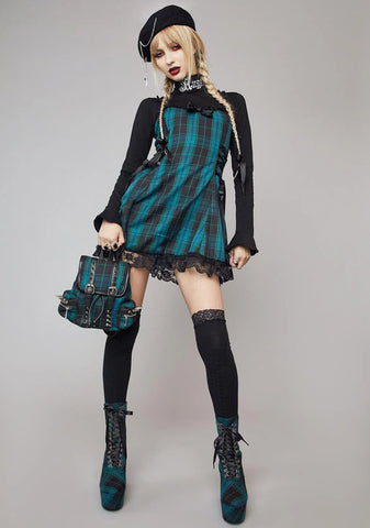 Teal Charm School Dropout Plaid Mini Dress