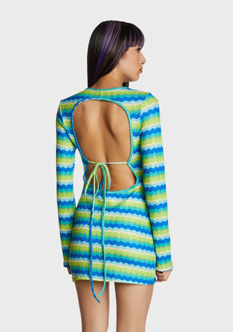 Retro Redemption Crochet Dress - Green