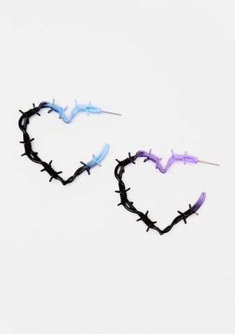 No Precautions Barbed Wire Heart Earrings