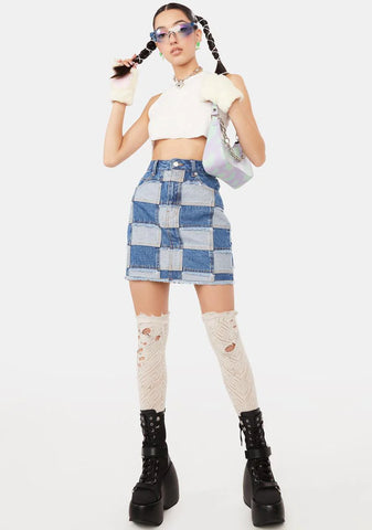 Patchwork Denim Skirt