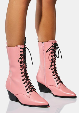 Pink Taye Lace Up Boots