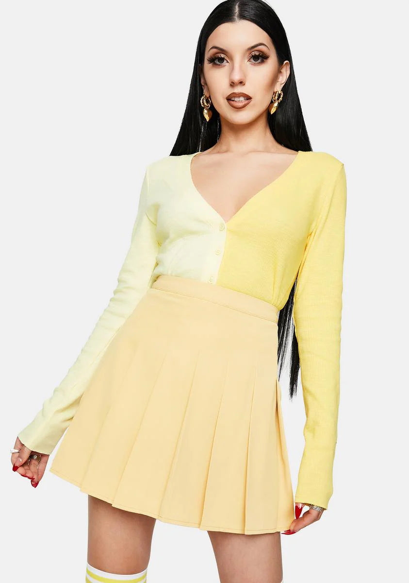 Yellow Pleated Tennis Mini Skirt