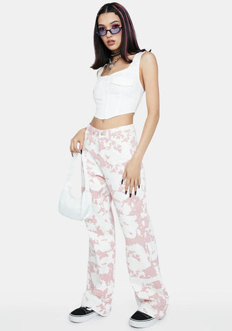 Pink & White Wide Leg Pants