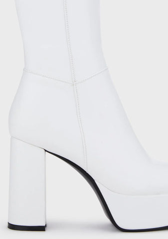 Wide Fit White Going Under Platform Boots