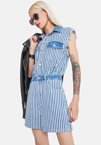 Judgement Free Striped Denim Romper