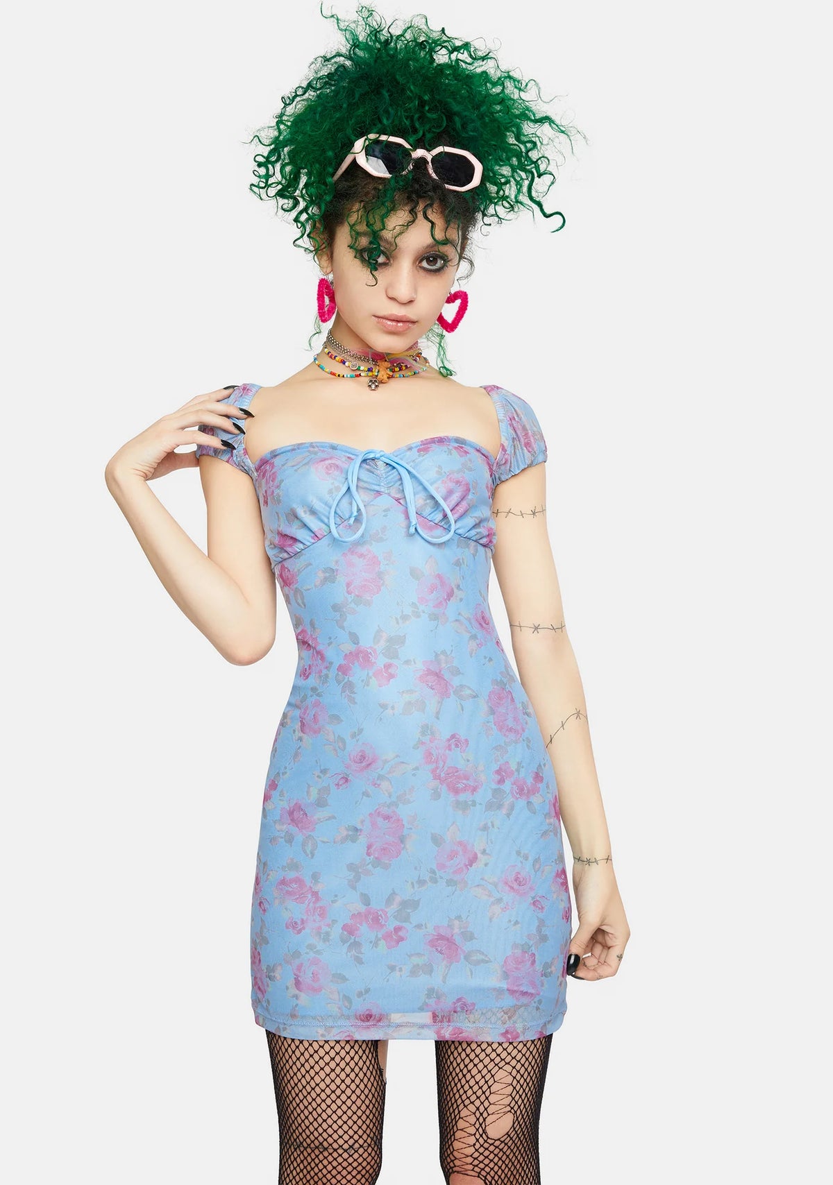 Rosa Powder Blue Mesh Bigail Mini Dress