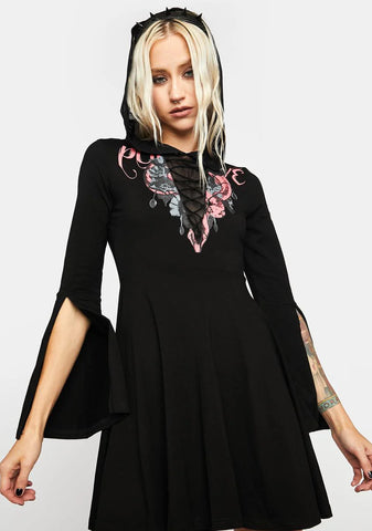 Mystery Story Deep V Print Gothic Dress
