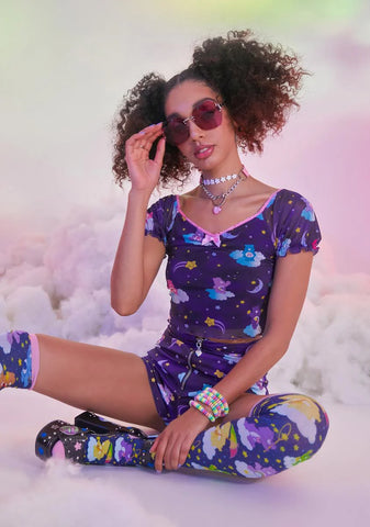 Cloud Covers Mesh Puff Sleeve Crop Top