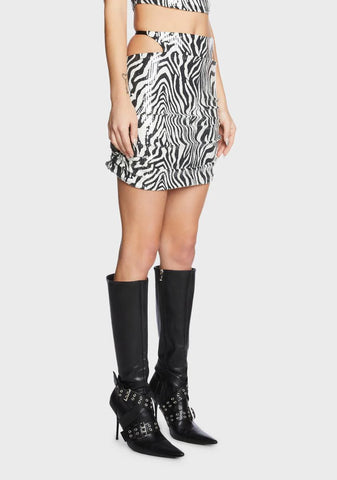 Zebra Sequin Cut Out Mini Skirt