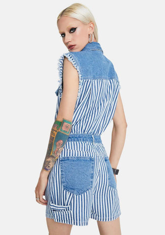 Judgement Free Striped Denim Romper