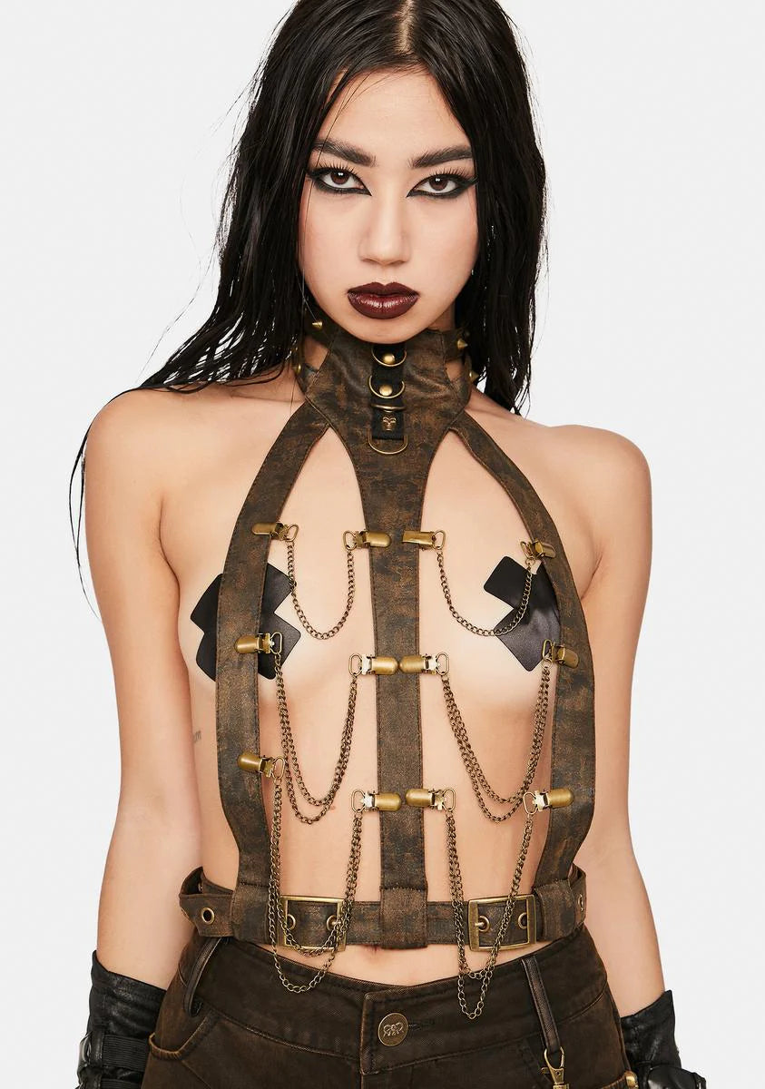 Vegan Leather Chain Harness