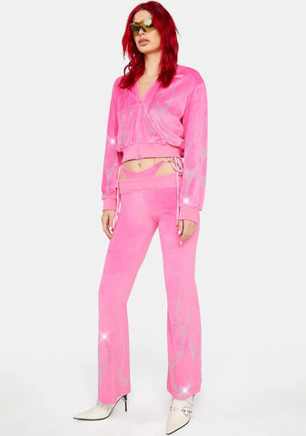 Pink Flame Velour Thong Pants