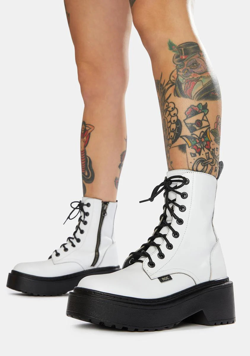 Tomboy White Leather Combat Boots