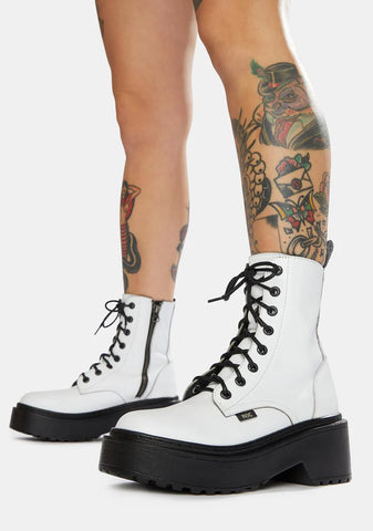 Tomboy White Leather Combat Boots