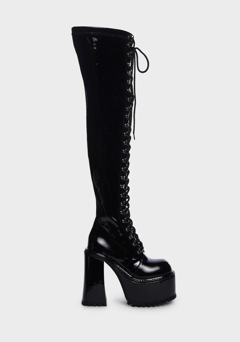 Midnight Electric Veins Thigh High Boots