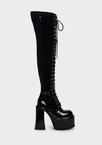 Midnight Electric Veins Thigh High Boots