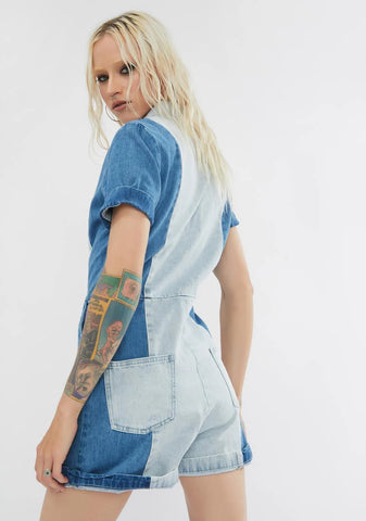 Mimi Hemp Denim Paneled Romper