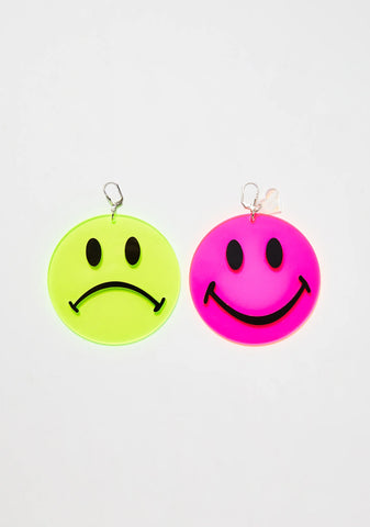 Neon Happy Sad Smiley Earrings