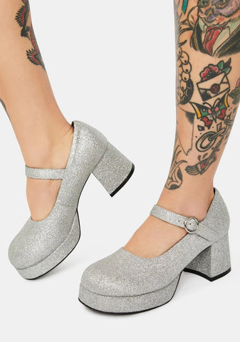Silver Recess Junkie Glitter Mary Janes