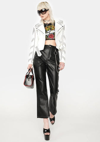 White Sofi Studded Moto Jacket