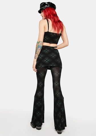 Dark Plaid Perspective Flare Pant Skirt