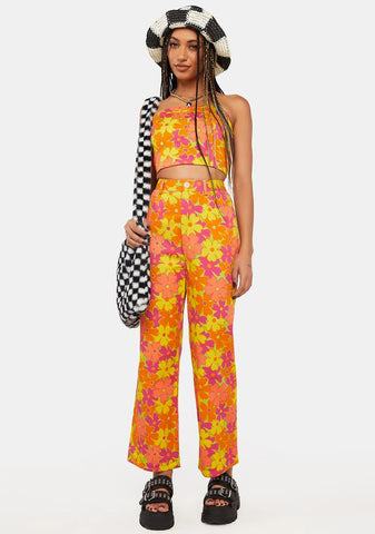 Orange Floral Bustier Crop Top