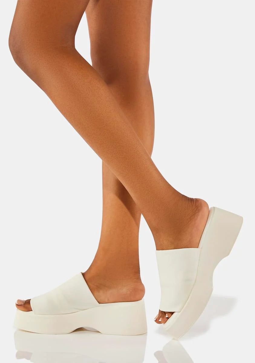 White Slinky Slide Sandals