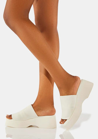 White Slinky Slide Sandals