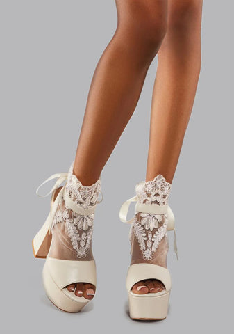 Ivory Stolen Heart Lace Peep Toe Heels