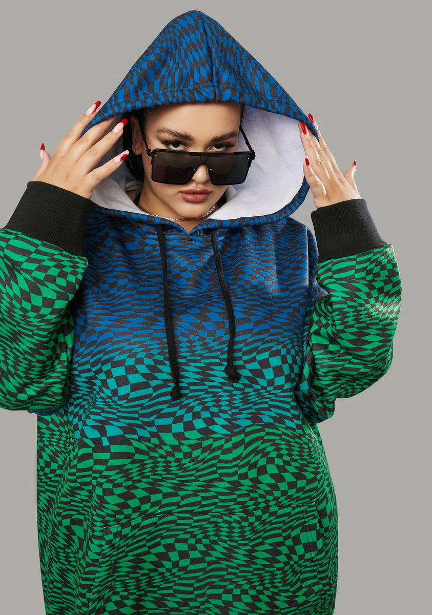 Her Warped Realm Checkered Oversized Hoodie